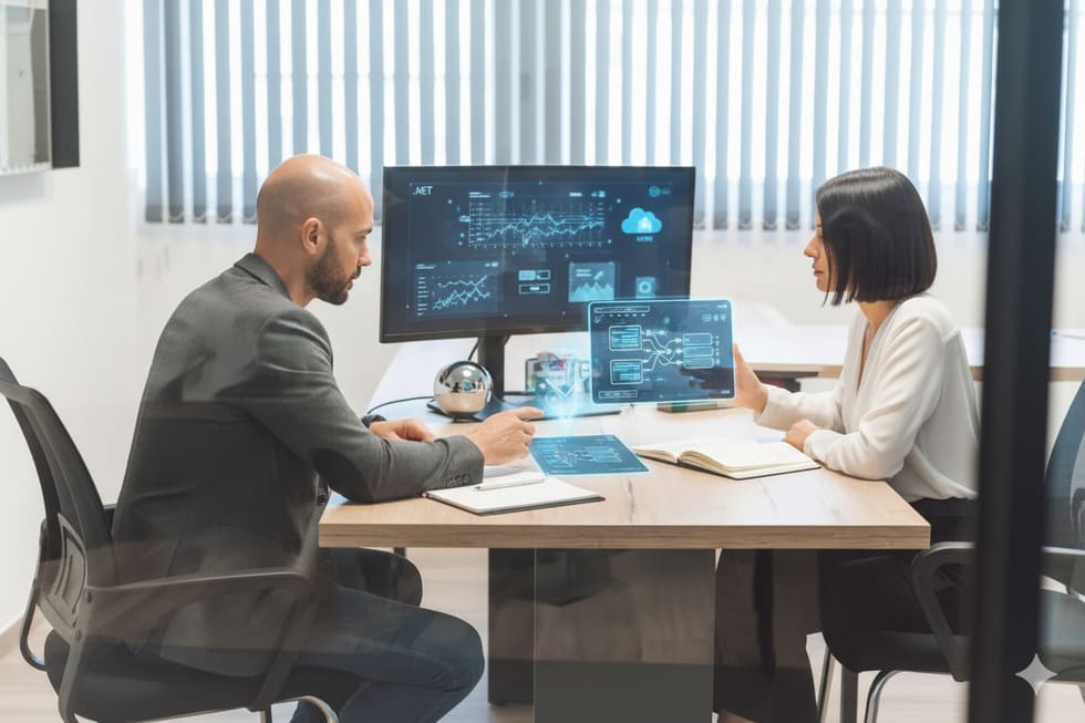 cuando-desarrollo-a-medida Equipo analizando los procesos que el software debe cubrir